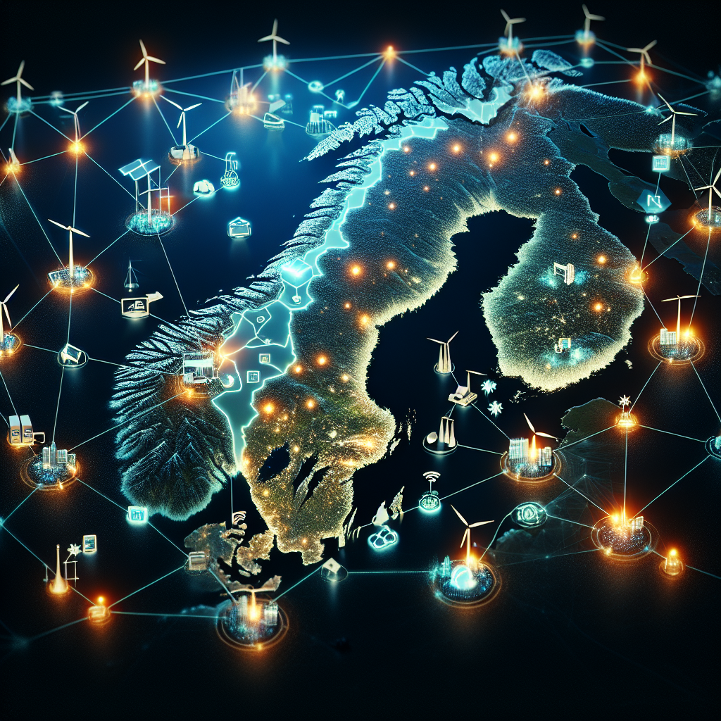 Abstrakt representasjon av Norges energiproduksjon og forbruk med fokus på fornybar energi.