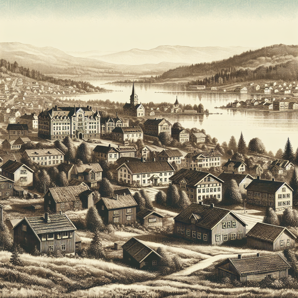 En panoramaudsigt over Larvik, med fokus på historiske bygninger og naturlandskaber